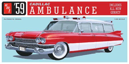 AMT 1959 Cadillac Ambulance Gurney 1:25 Scale Model Kit