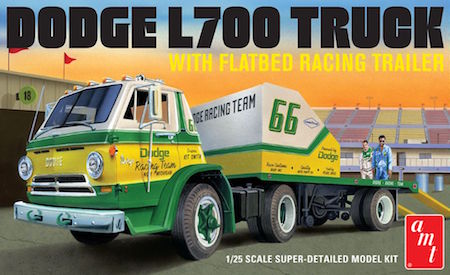 AMT 1966 Dodge L700 Truck Flatbed Racing Trailer 1:25 Scale Model Kit